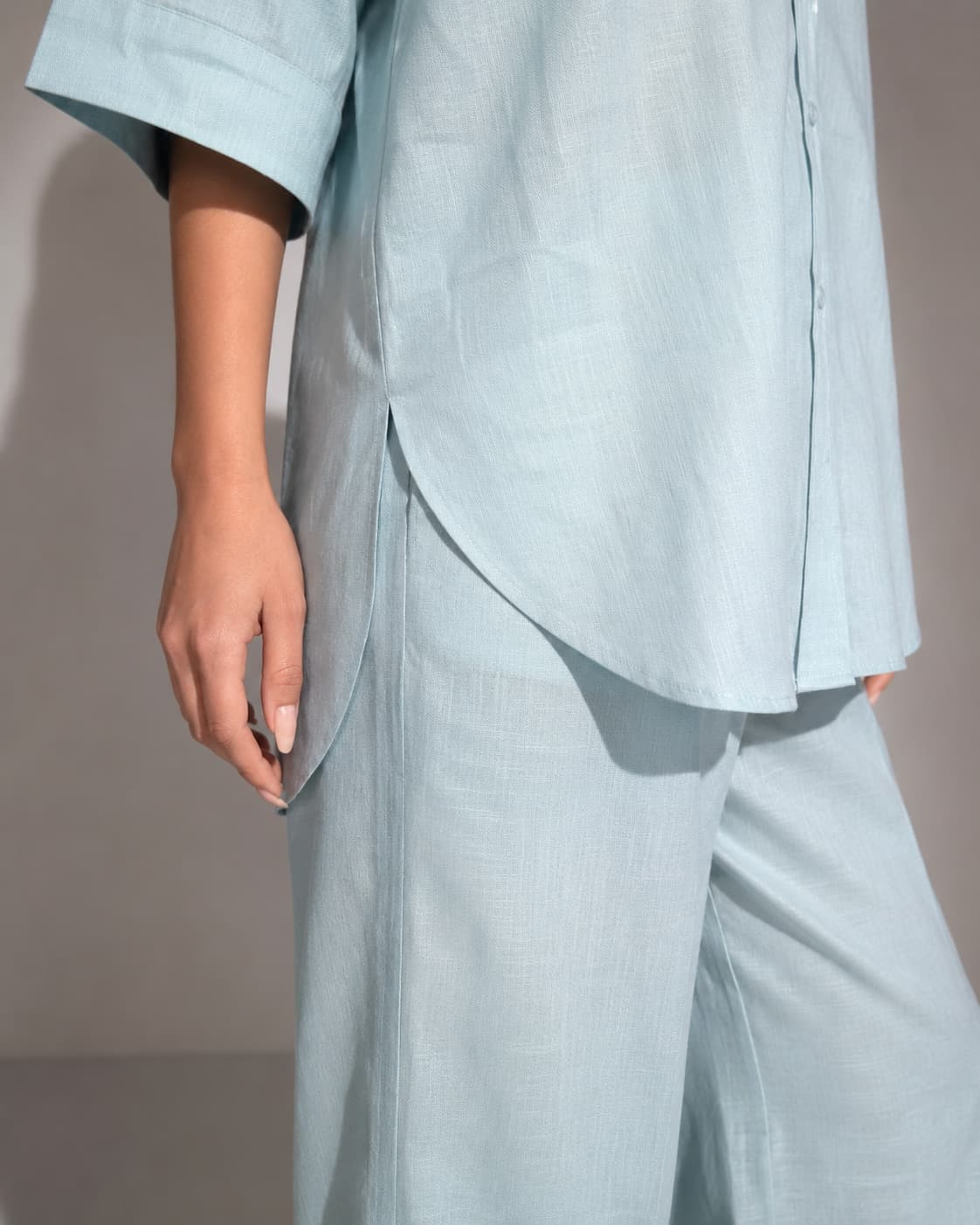 Sky Mist Co-Ord Set for Women Front Close - up Detail                                                                                                                                                                                                                                                                                                                                                                                                                   