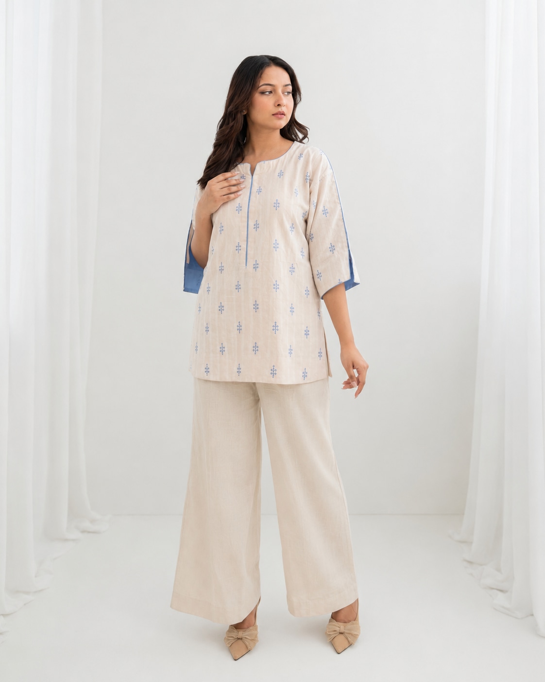 IVORY SKY ivory co-ord set front view, women 2-piece outfit