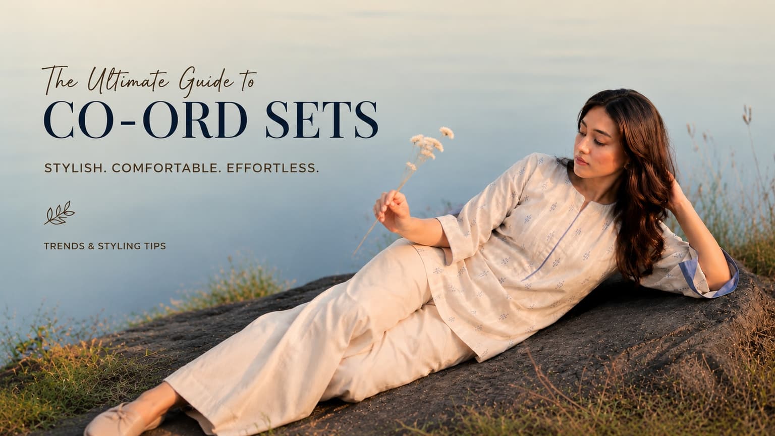 IVORY SKY Co-Ord Set for women in ivory color featuring a stylish matching top and trousers